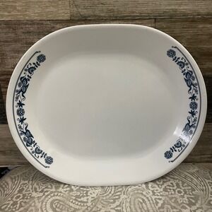 Corelle Old Town Blue Oval Serving Platter Vitrelle White Navy Floral Onion 12in